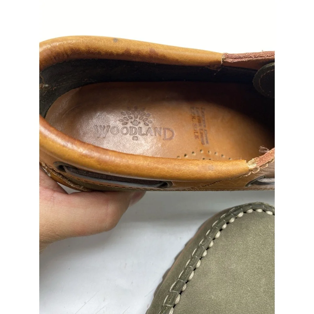 Woodland Boat Shoes Mens US 5 EU 39 3-Eye Green Brown Casual Slip On 4189